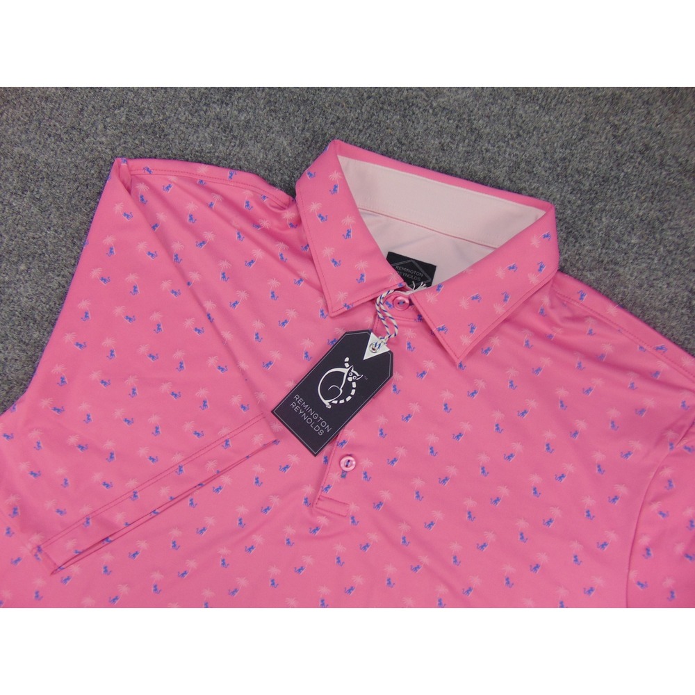 Remington Reynolds Polo Shirt Mens Large Pink Lemur Palm Tree Tropical Preppy